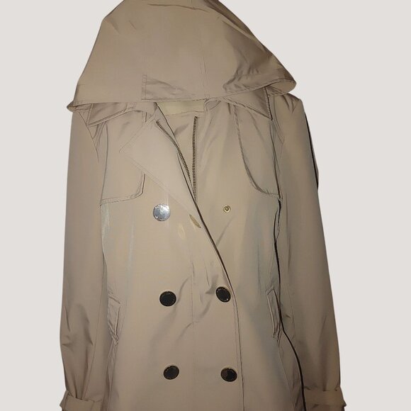 Calvin Klein Coat SM Beige Cream Double Breasted Trench Hood Satin Lining - Picture 7 of 16
